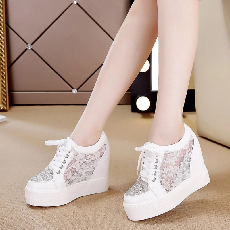 Crystal Mesh Fabric - حجر الراين ارتفاع زيادة منصة أحذية