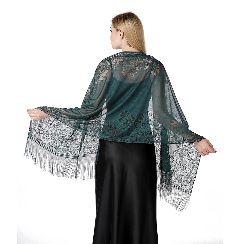 Tassel Fringe Trim - عباءة زهور رقيقة مجوفة للنساء ،