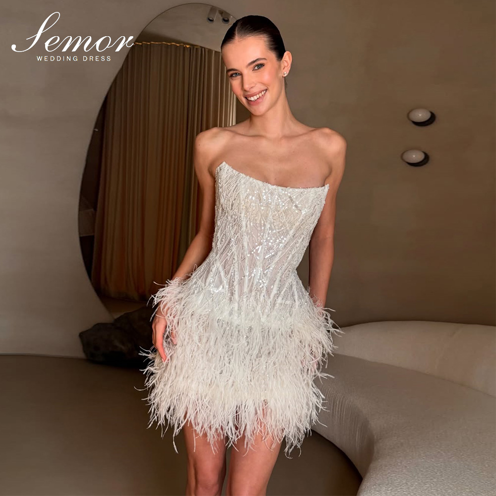 Tassel Fringe Trim - فستان زفاف قصير فاخر من سيمور،